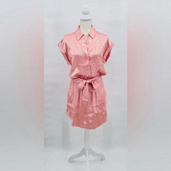 NEW NWT Joie Dress Shirt Satin Leopard Coral Pink Size S - Picture 4 of 9